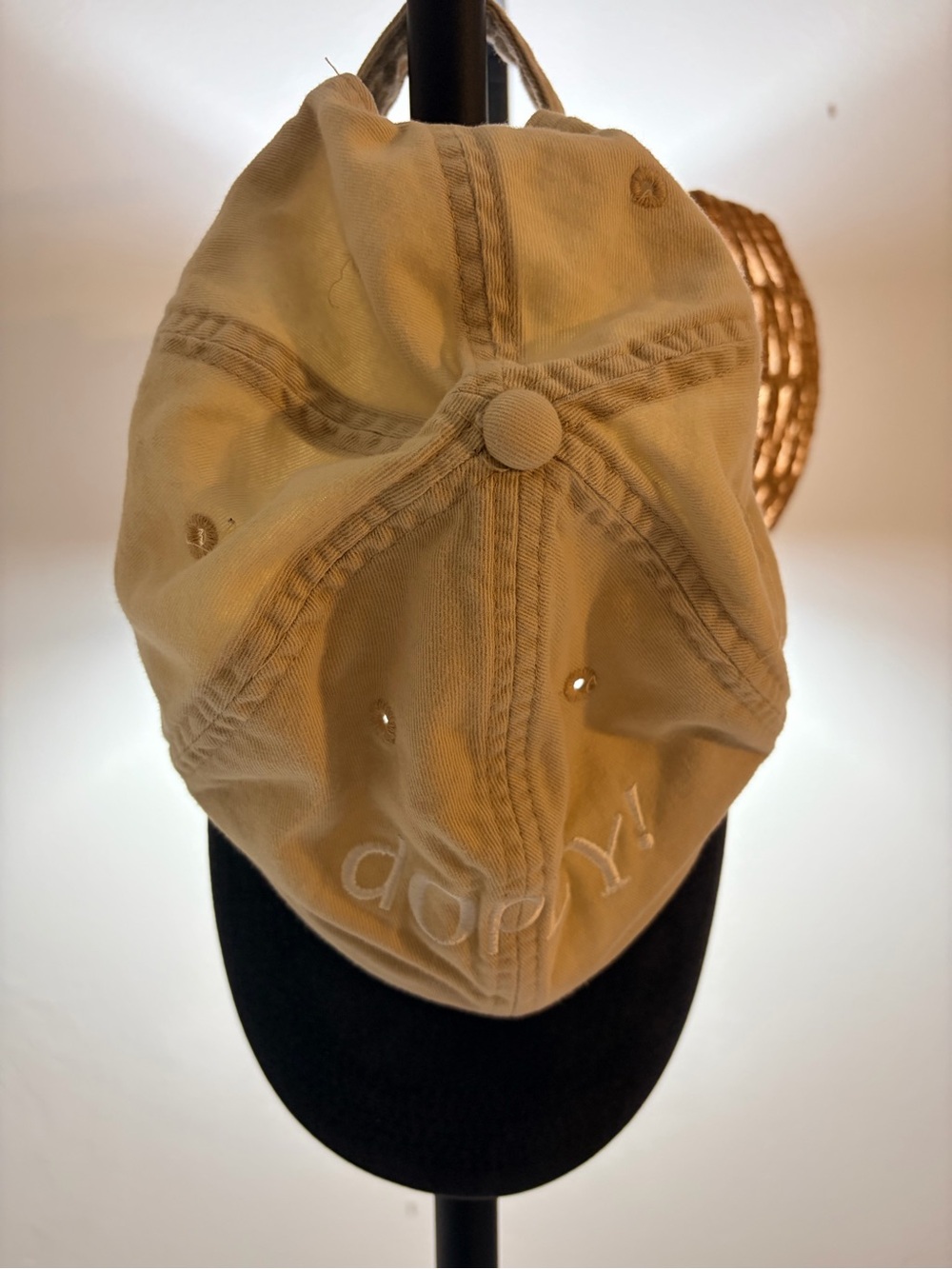 Disney Dopey Beige Cap with Black Brim and Embroidered Detail